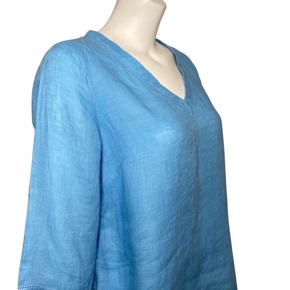 J Jill Love Linen Top Shirt Womens Size S 100% Linen Blue 3/4 Sleeve Summer - Picture 3 of 7